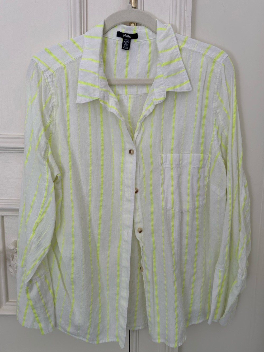 Hatley White Shirt with Neon Yellow Stripes
